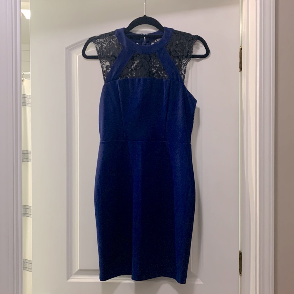 SZ 4 EXPRESS dress, blue blue with black lace.